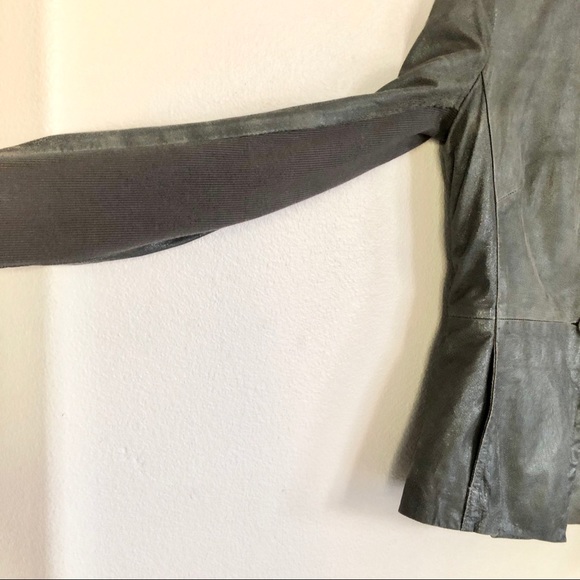 MUUBAA Shaula Leather Blazer Jacket in Metallic Grey Green - Picture 6 of 14